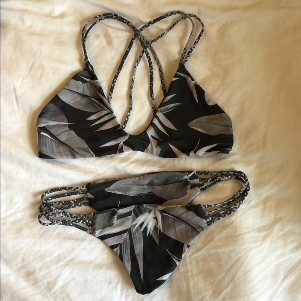 Stone Fox Swim gray palm print bikini
